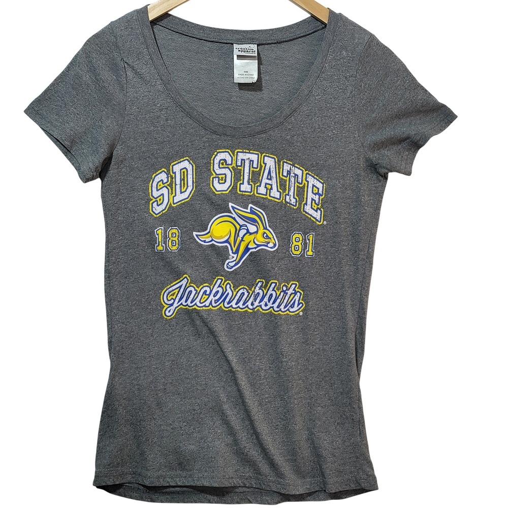 Creative Apparel SD State Jackrabbits‎ Gray Scoop Neck Graphic T-Shirt Womens M